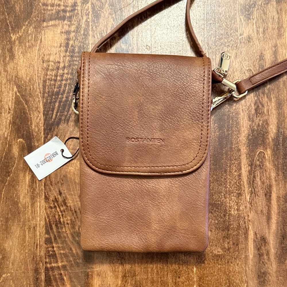 Bostanten Tan Leather Crossbody Phone Bag for Women